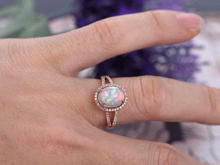 1 CT Oval Cut Opal Diamond 14k Rose Gold Over Split Shank Engagement Womens Ring - atjewels.in