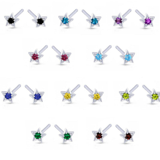 925 Sterling Silver Round Cut Gemstone Star Stud Earrings For Women's & Girl's - atjewels.in