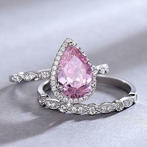 2.2 CT Pear Cut Pink Sapphire 14k White Gold Over Diamond Halo Bridal Ring Set - atjewels.in