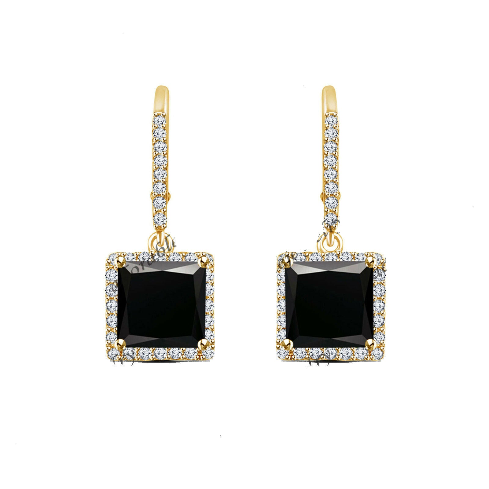 Princess Cut Diamond 14k Yellow Gold Over Drop Dangle Leverback Wedding Earrings - atjewels.in