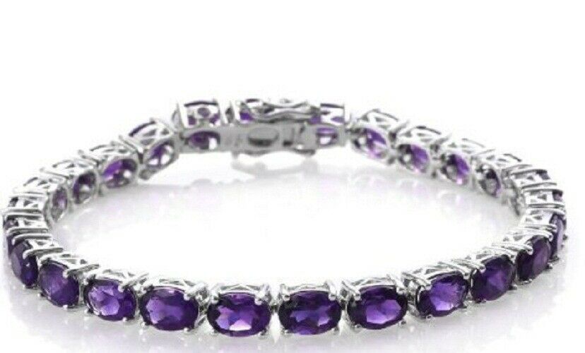 10 CT Oval Cut Amethyst 14k White Gold Over 8" Tennis Wedding Women's Bracelet - atjewels.in