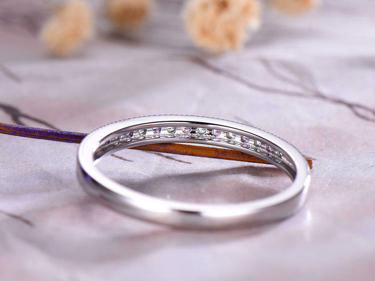 1 CT Round Cut Aquamarine 14k White Gold Over Amethyst Eternity Bridal Band Ring - atjewels.in