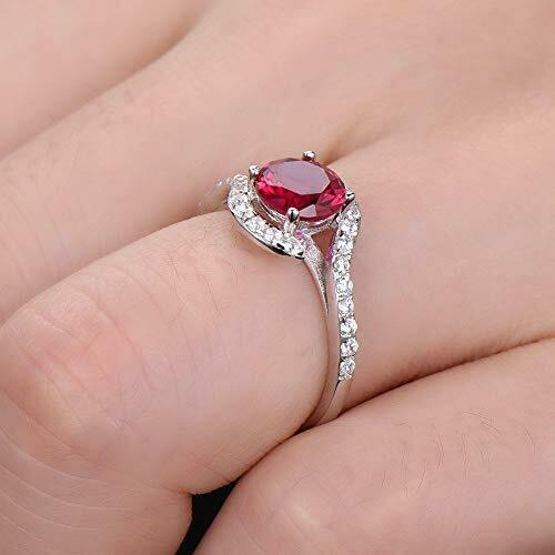 1 CT Round Cut Red Ruby 14k White Gold Over Halo Bypass Engagement Diamond Ring - atjewels.in