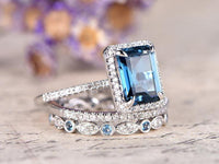 3 CT Emerald Cut Topaz Halo Engagement Diamond 14k White Gold Over Wedding Ring - atjewels.in