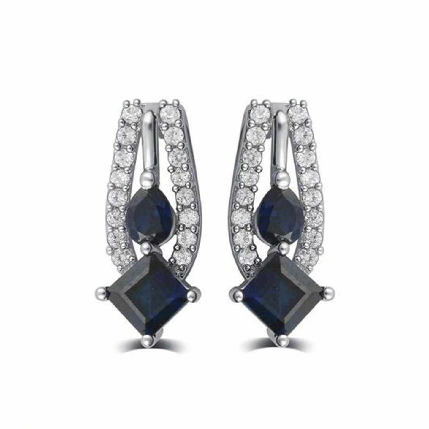 925 Sterling Silver Blue Sapphire & White CZ Pendant Earring Ring Jewelry Set - atjewels.in