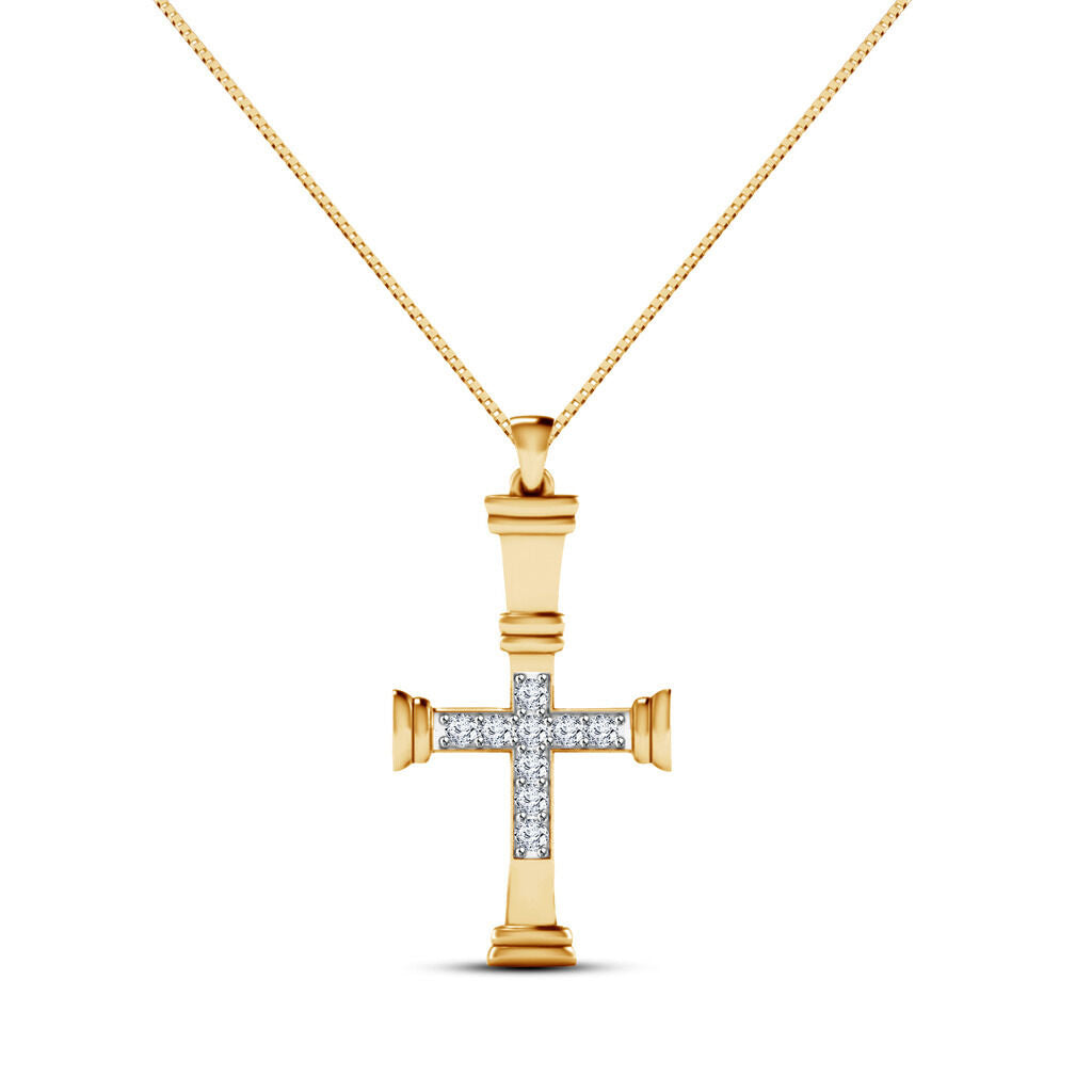 Yellow Gold On 925 Sterling Silver Round Cut White Cubic Zircon Cross Pendant - atjewels.in