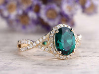 1.2CT Oval Cut Emerald Engagement 14k Yellow Gold FN Diamond Womens Wedding Ring - atjewels.in