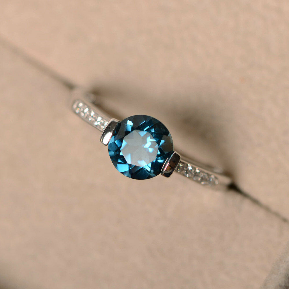 1 CT Round London Blue Topaz 14k White Gold FN Solitaire Engagement Diamond Ring - atjewels.in