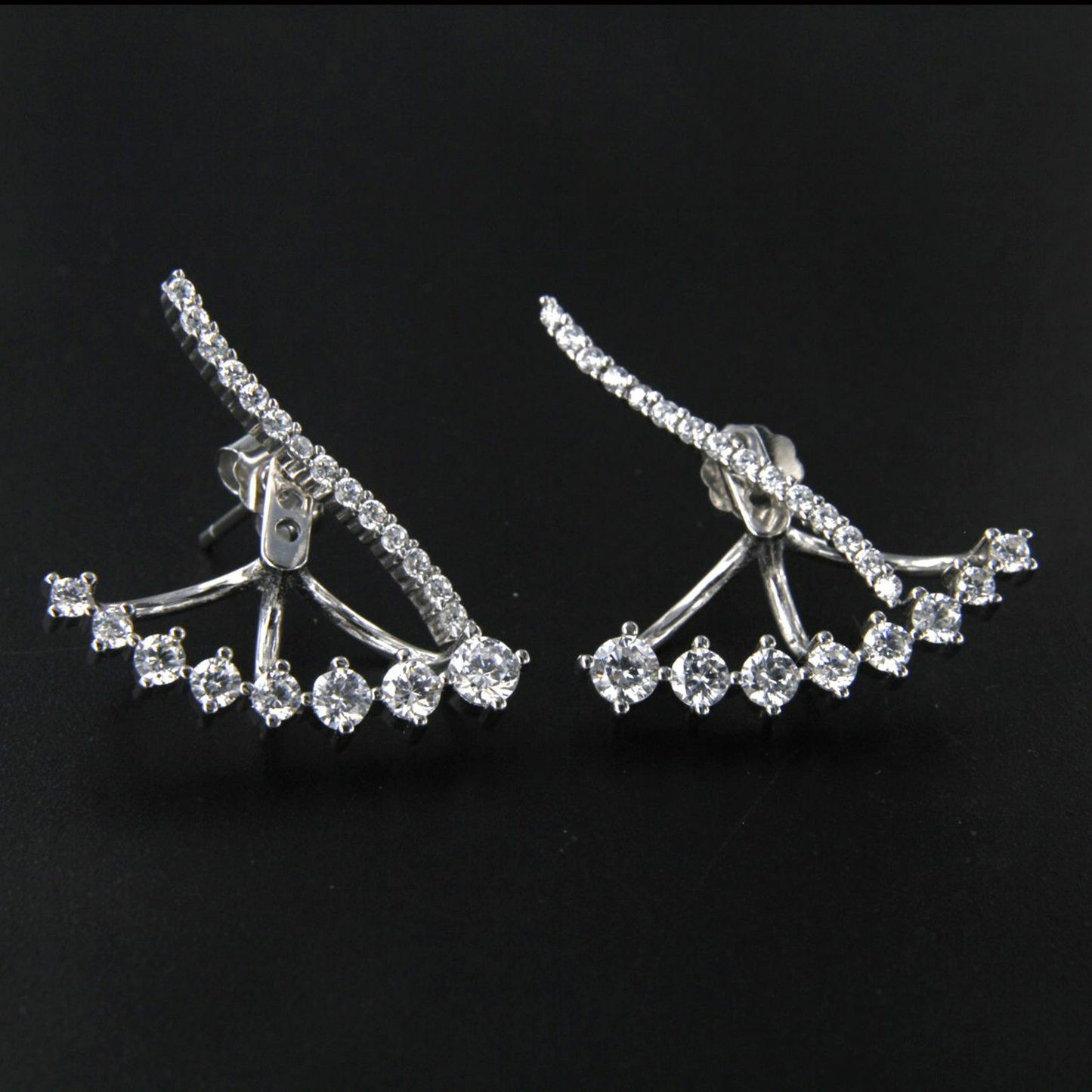 White Gold .925 Sterling Silver Round Cut White CZ Clip Ear Cuff Stud Earrings - atjewels.in