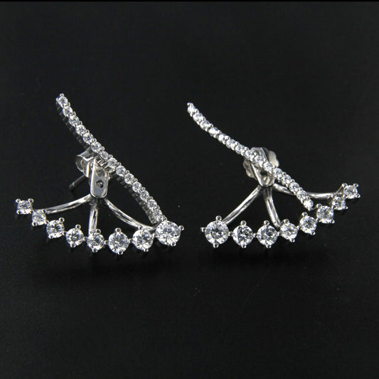 White Gold .925 Sterling Silver Round Cut White CZ Clip Ear Cuff Stud Earrings - atjewels.in