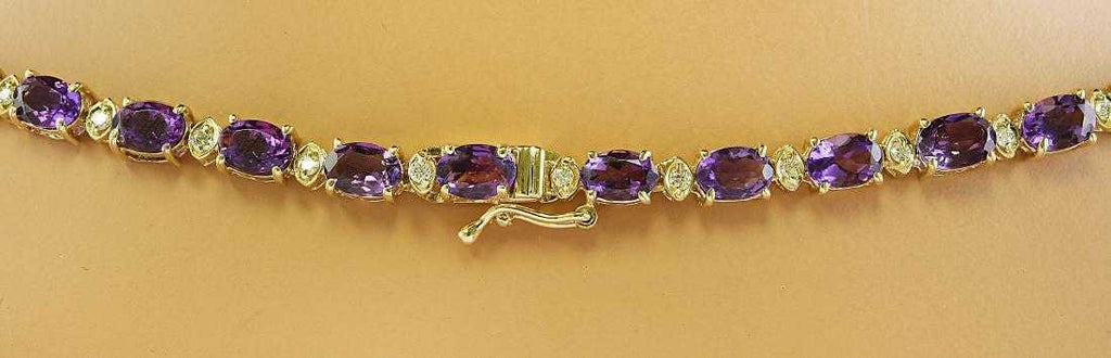 25 CT Oval Cut Amethyst 14K Yellow Gold Over Diamond Tennis Bridal 18" Necklace - atjewels.in