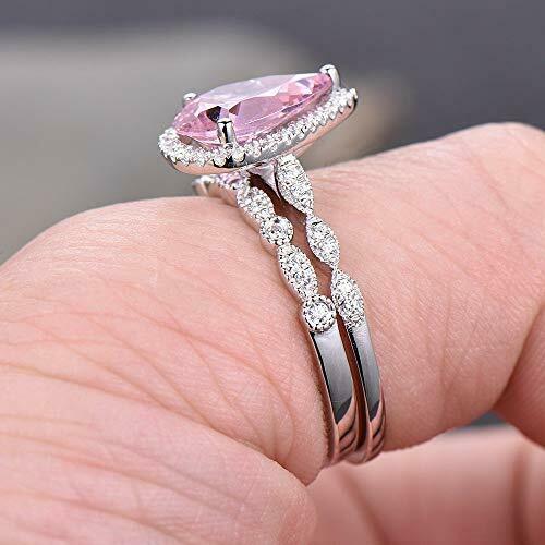 2.2 CT Pear Cut Pink Sapphire 14k White Gold Over Diamond Halo Bridal Ring Set - atjewels.in