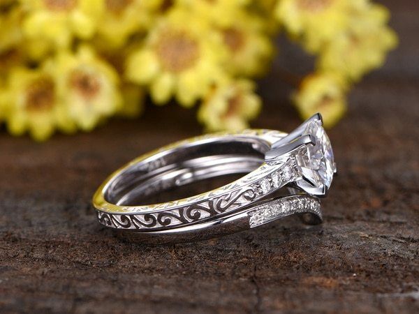 1.25 Carat Round Moissanite Wedding Set Diamond Bridal Ring 14k White Gold Over - atjewels.in