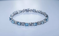 8 CT Oval Cut Blue Topaz 14k Solid White Gold Over Tennis 7" Women's Bracelet - atjewels.in