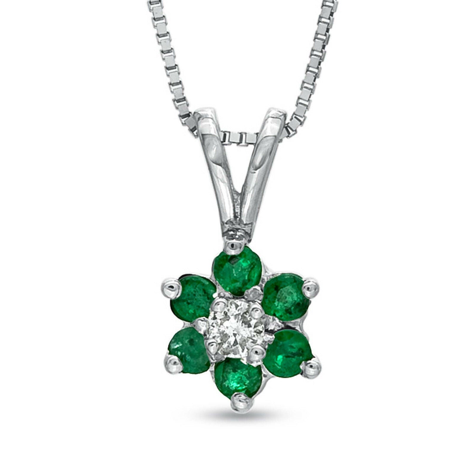 Sterling Silver 925 Round Cut Green Emerald & White CZ Flower Pendant Jewelry - atjewels.in