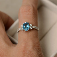 1 CT Oval Swiss Blue Topaz 14k White Gold Over Diamond Engagement Solitaire Ring - atjewels.in
