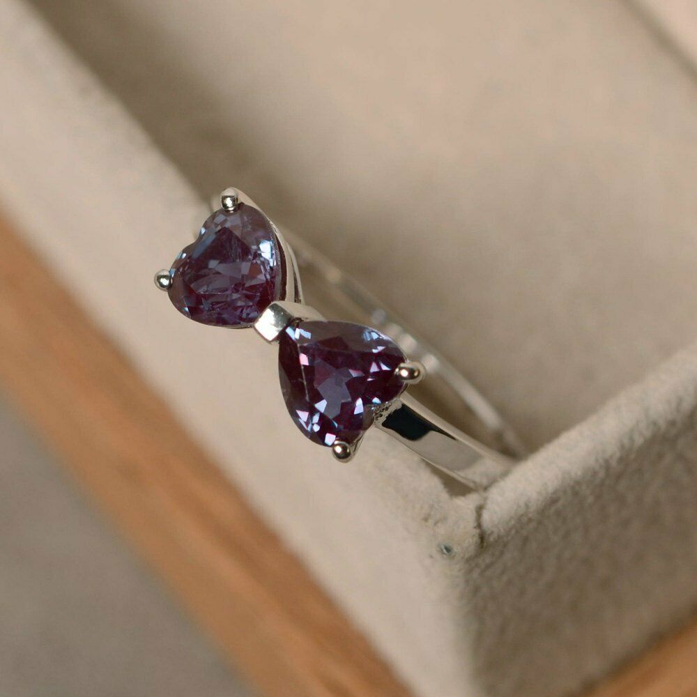 1 CT Heart Cut Alexandrite 14k White Gold Over Double Heart Bow Wedding Ring - atjewels.in