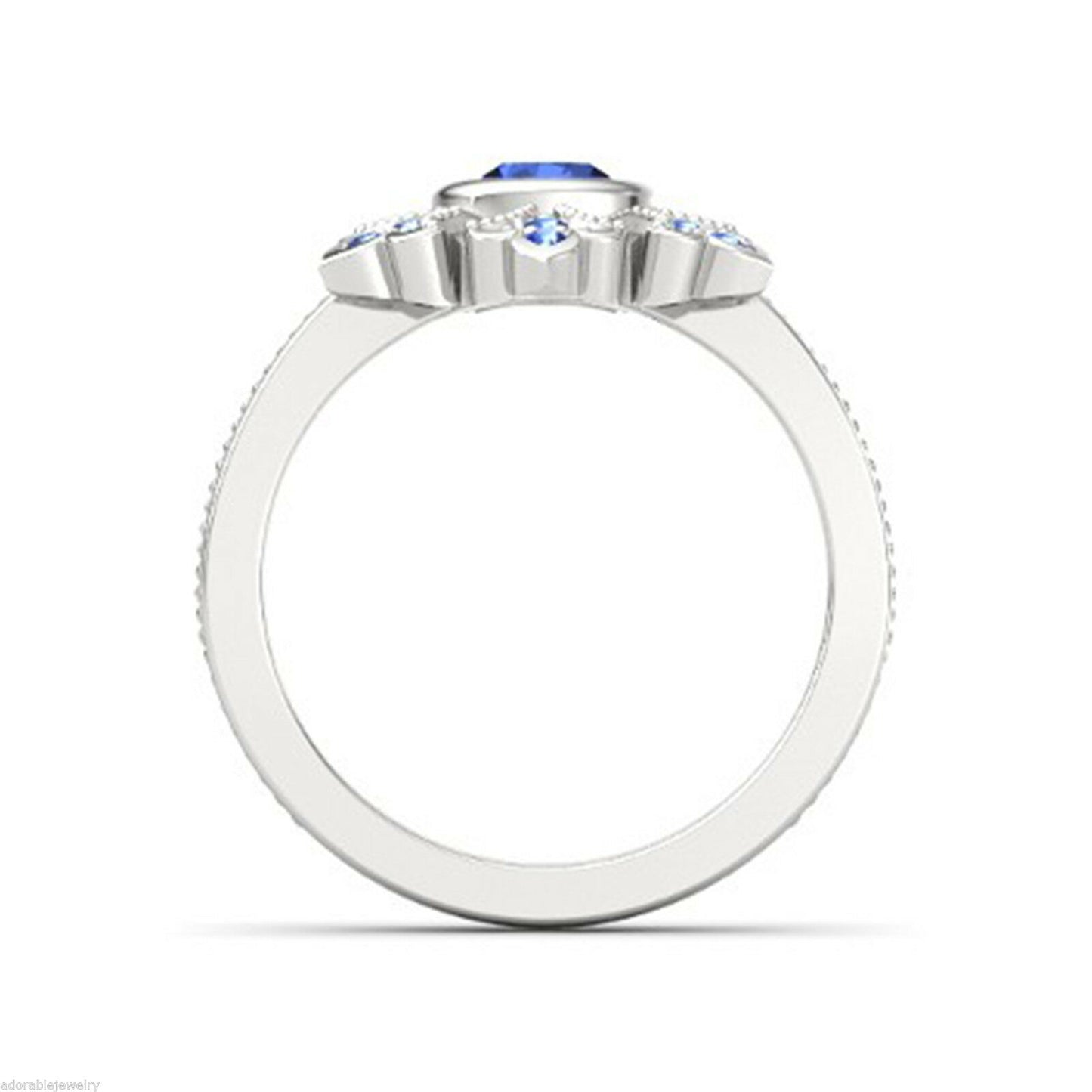1 CT Round Cut Blue Sapphire 14k White Gold Over Wedding Disney Princess Ring - atjewels.in