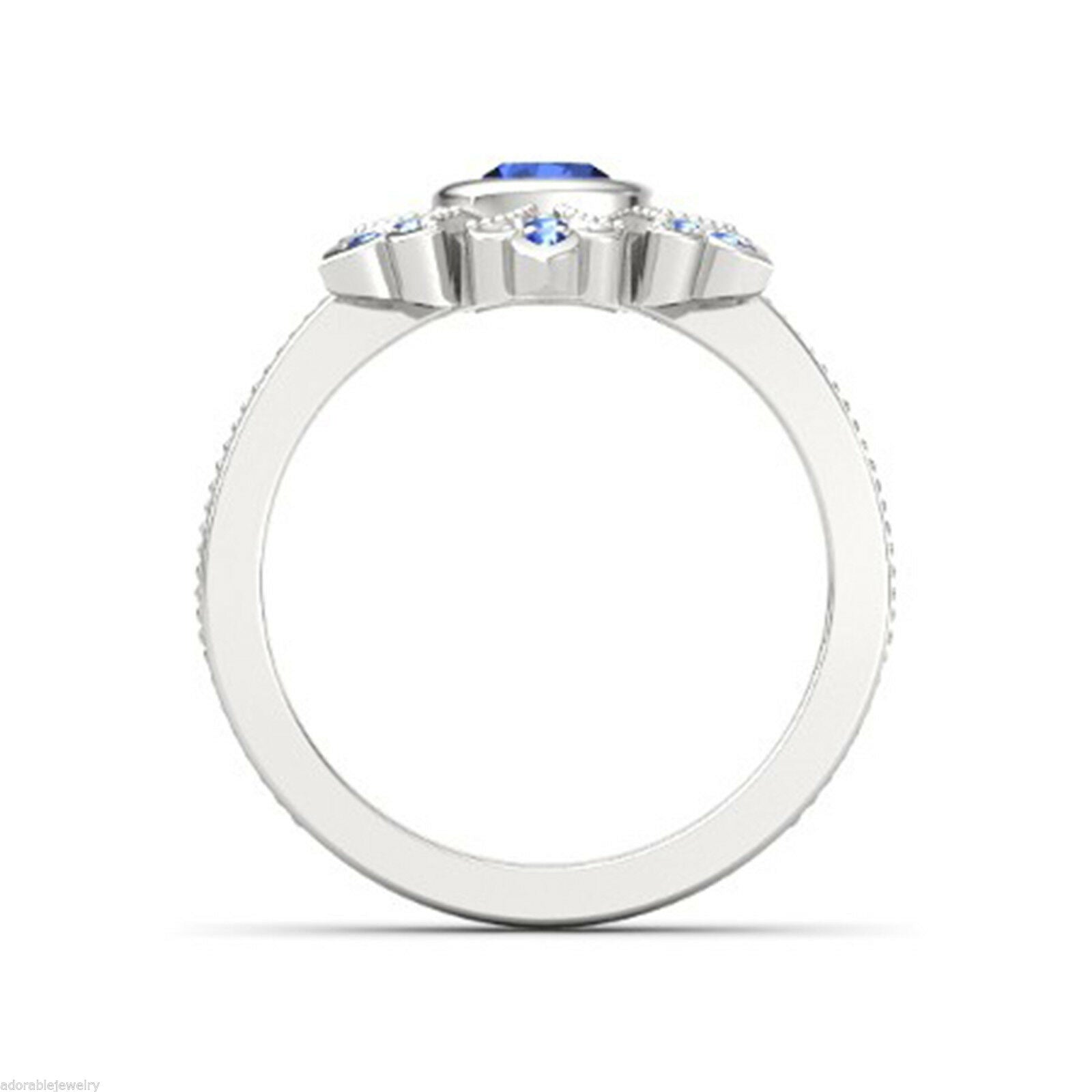 1 CT Round Cut Blue Sapphire 14k White Gold Over Wedding Disney Princess Ring - atjewels.in