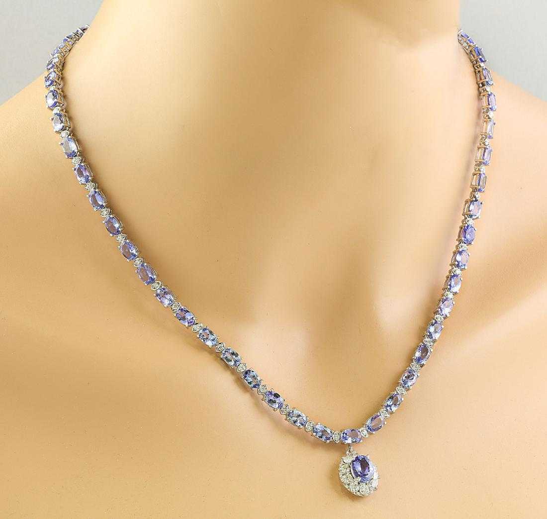 30CT Oval Cut Tanzanite 14k White Gold Over Diamond Halo Drop Tennis18" Necklace - atjewels.in
