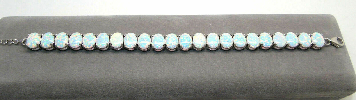 20 CT Oval Cut White Fire Opal 14k White Gold Over Adjutable Tennis 7" Bracelet - atjewels.in