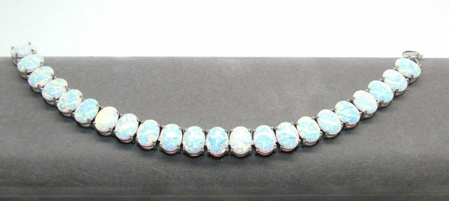 20 CT Oval Cut White Fire Opal 14k White Gold Over Adjutable Tennis 7" Bracelet - atjewels.in