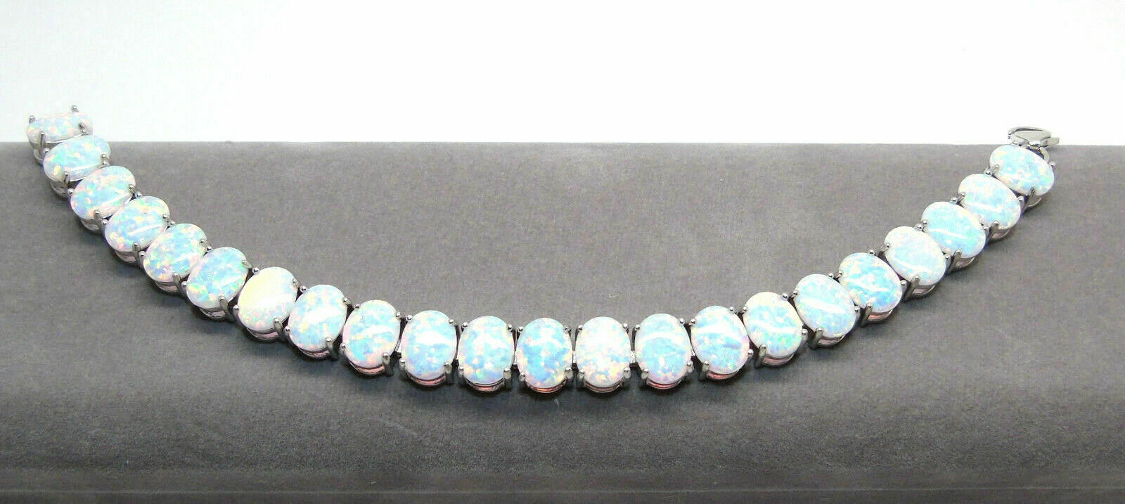 20 CT Oval Cut White Fire Opal 14k White Gold Over Adjutable Tennis 7" Bracelet - atjewels.in