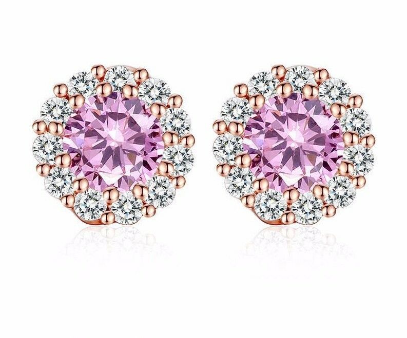 14k Rose Gold Over Round Cut Diamond Crystal Stud Solitaire Engagement Earrings - atjewels.in