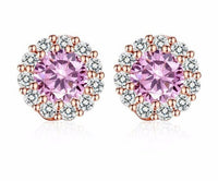 14k Rose Gold Over Round Cut Diamond Crystal Stud Solitaire Engagement Earrings - atjewels.in