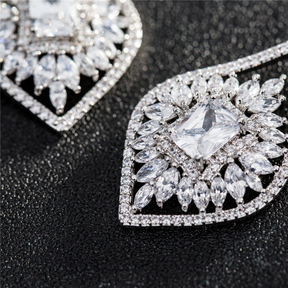 3CT Emerald & Round Cut Diamond 14k White Gold Over Drop Dangle Wedding Earrings - atjewels.in