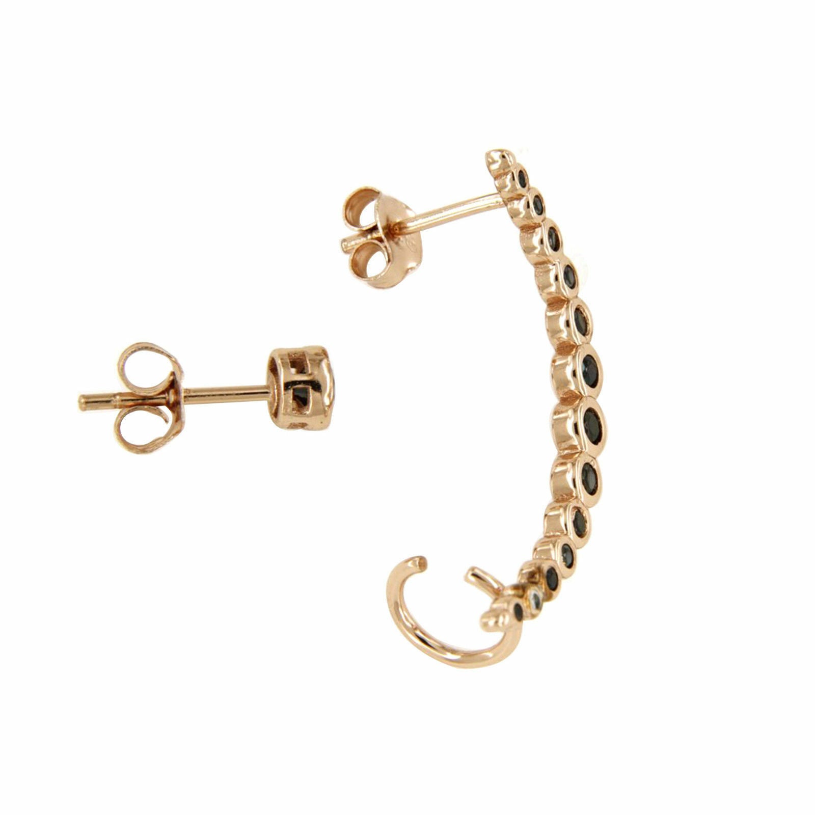 14K Rose Gold Over .925 Sterling Silver Black Cubic Zirconia Cuff Stud Earrings - atjewels.in