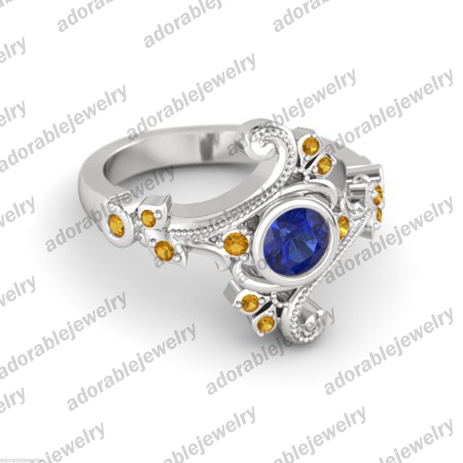 14k White Gold Over Round Cut Sapphire Solitaire Disney Princess Engagement Ring - atjewels.in