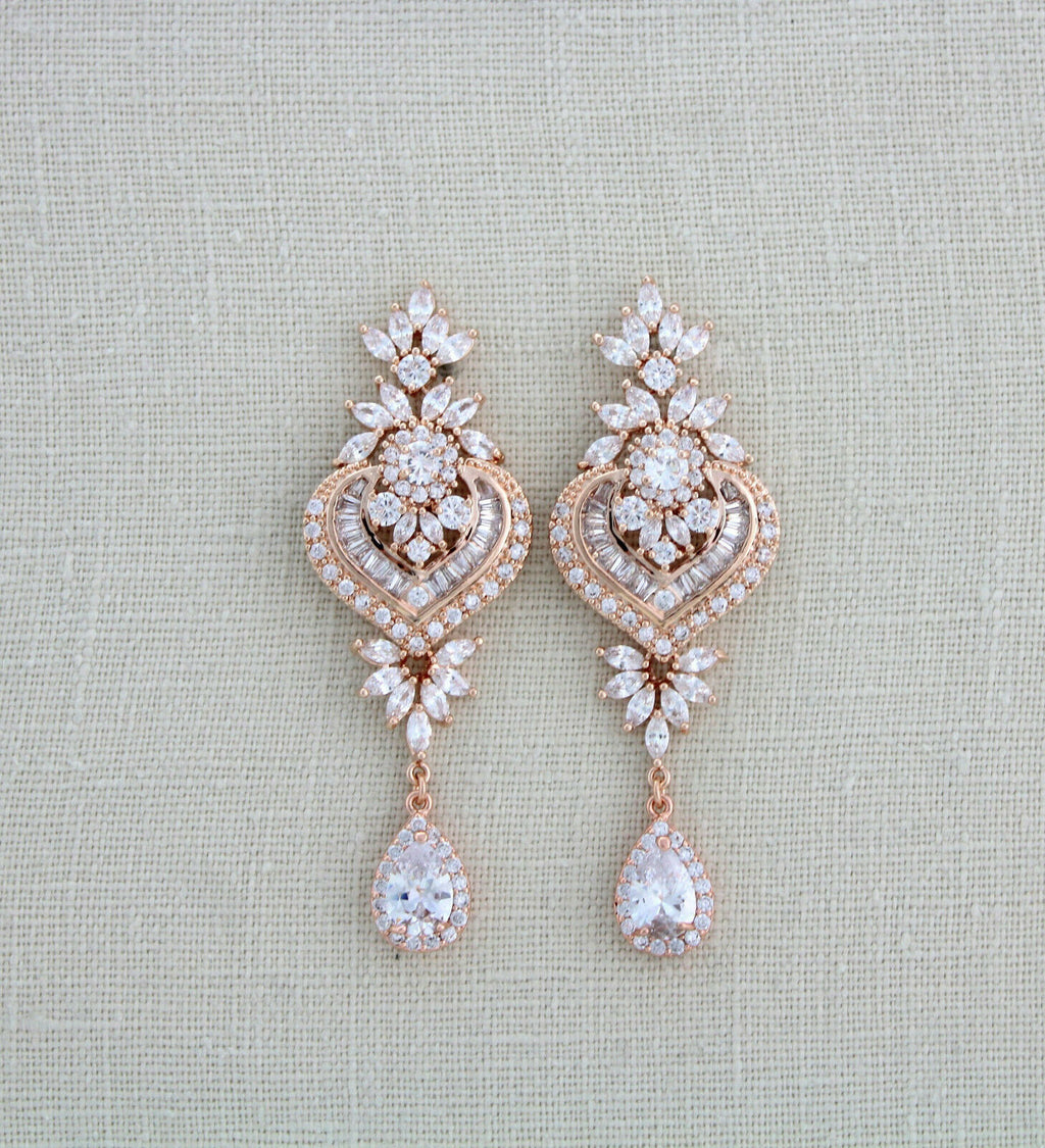 Oval & Pear Morganite & Diamond Drop Earrings in 14k Rose Gold