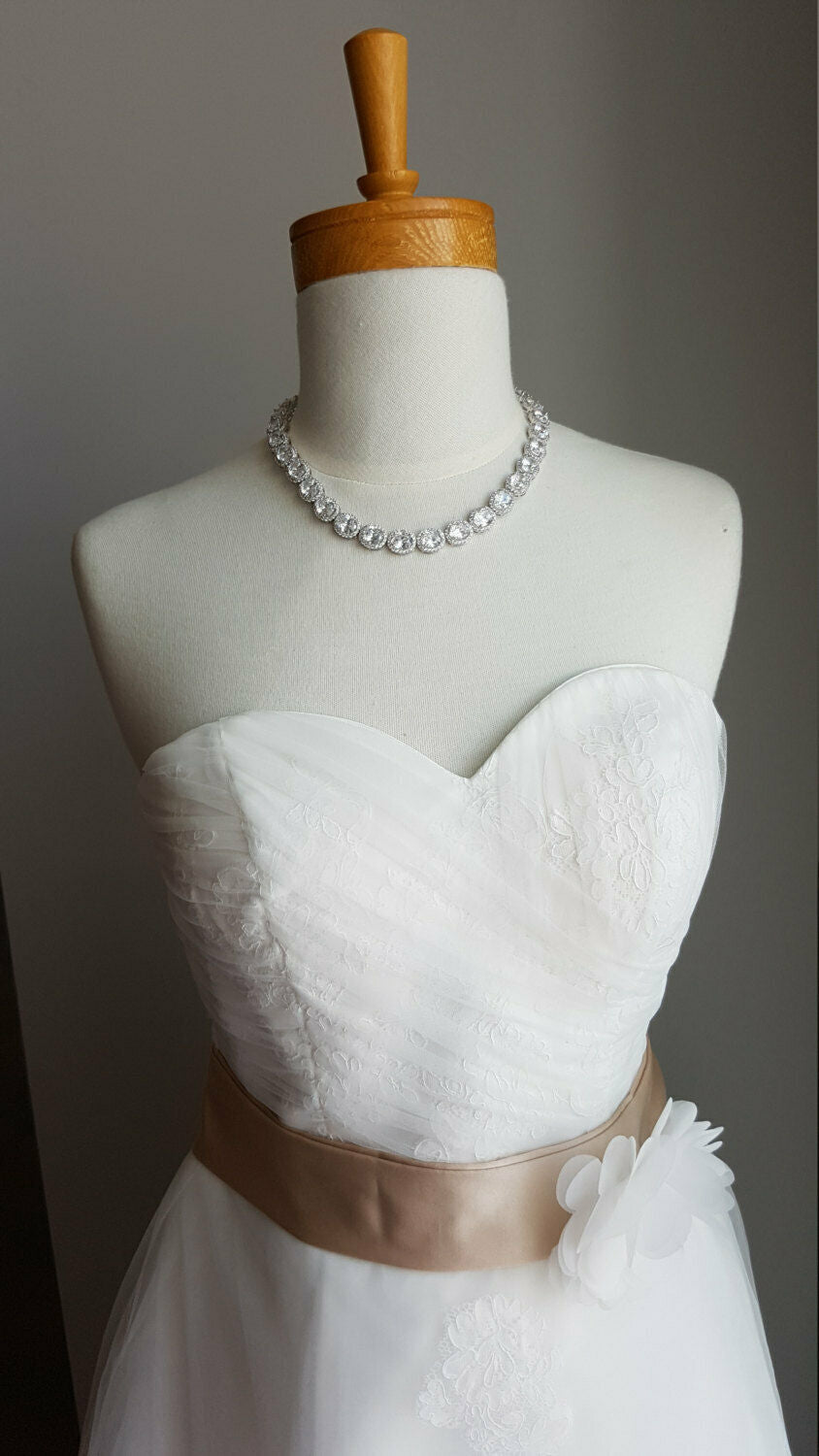 14k White Gold Over Oval Cut Diamond Halo Tennis 16" Necklace Wedding JewelrySet - atjewels.in