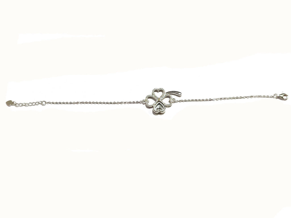 14k White Gold Over 1/2 CT Round Cut Diamond Clover Adjustable 6" Bracelet - atjewels.in
