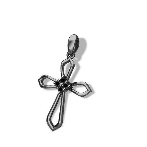 Black Gold On 925 Sterling Silver Round Cut Black CZ Unisex Cross Jesus Pendant - atjewels.in