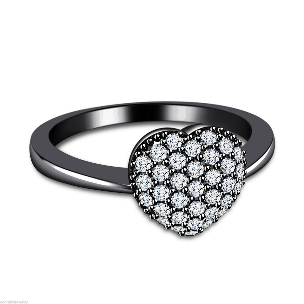 1/2 CT Round Cut Diamond Black Gold Finish Cluster Love Heart Women's Ring - atjewels.in