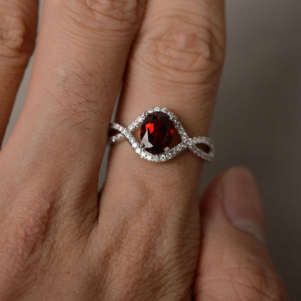 14k White Gold Over 2 CT Oval Cut Red Garnet & Diamond Infinity Engagement Ring - atjewels.in
