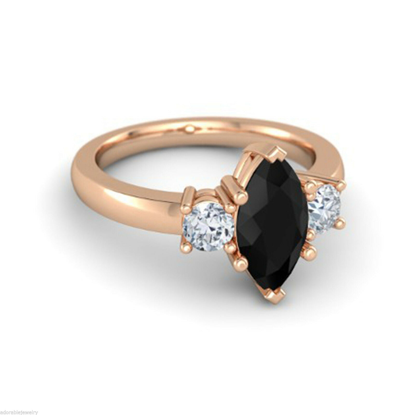 14k Rose Gold Over 1CT Marquise Cut Diamond Three Stone Wedding Anniversary Ring - atjewels.in
