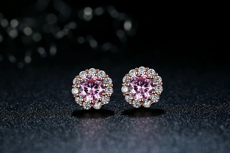 14k Rose Gold Over Round Cut Diamond Crystal Stud Solitaire Engagement Earrings - atjewels.in