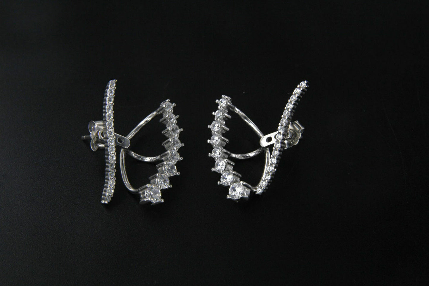 White Gold .925 Sterling Silver Round Cut White CZ Clip Ear Cuff Stud Earrings - atjewels.in