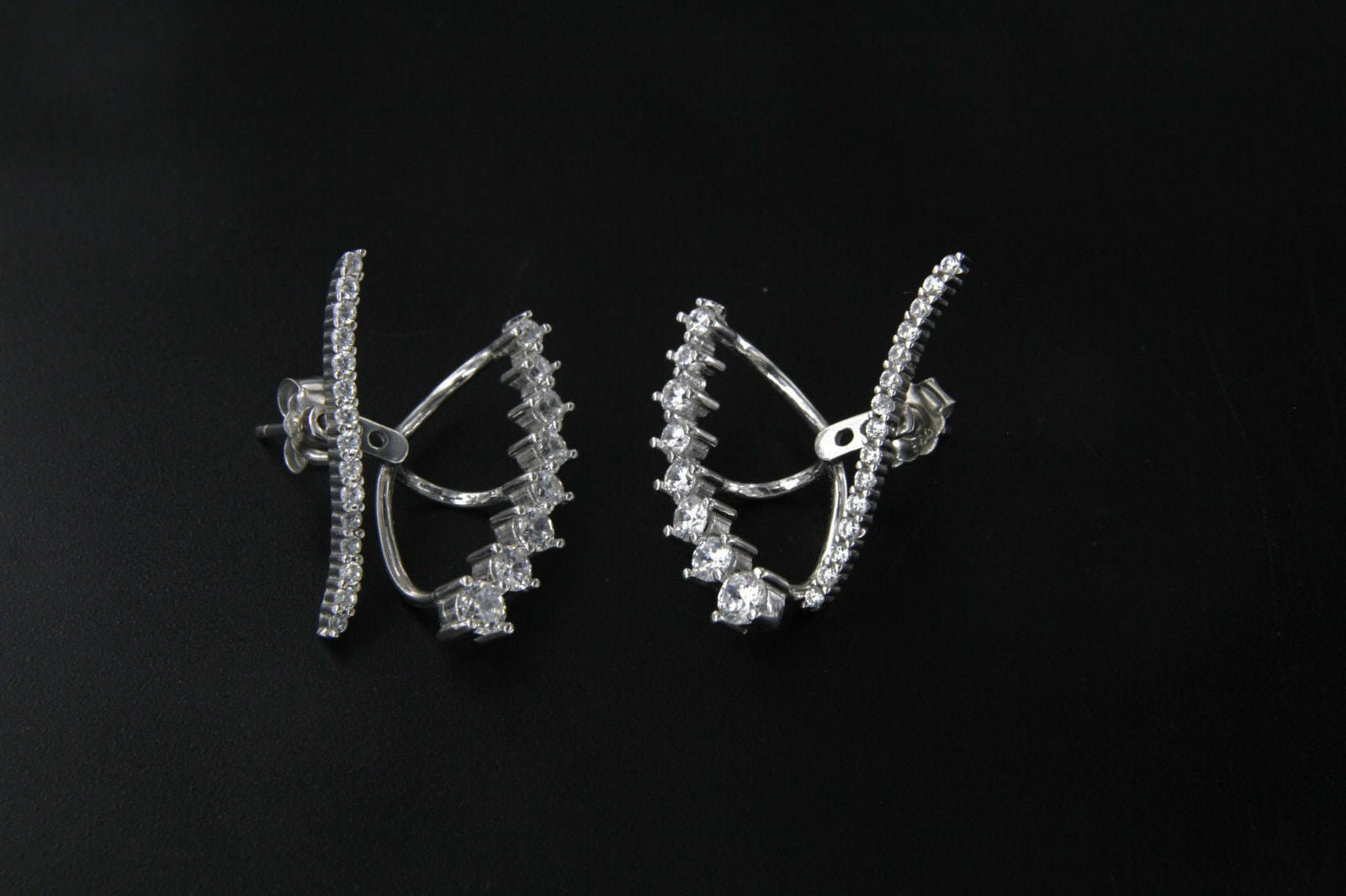 White Gold .925 Sterling Silver Round Cut White CZ Clip Ear Cuff Stud Earrings - atjewels.in