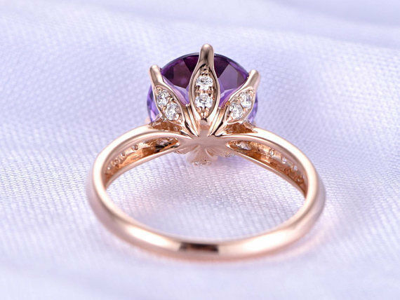 2 CT Round Cut Amethyst & Diamond Solitaire W/Accents Engagement Wedding Ring - atjewels.in