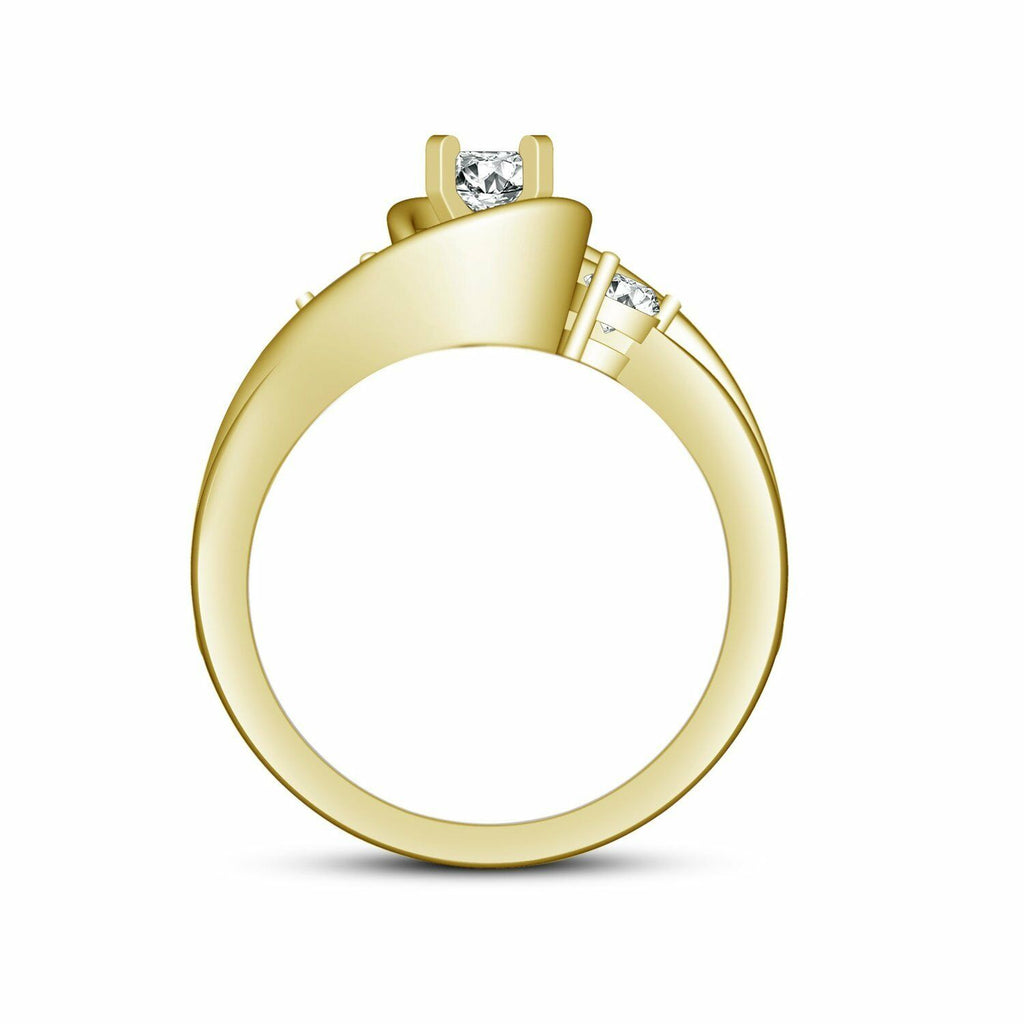 Round Cut Diamond 14k Yellow Gold Finish On 925 Sterling Silver Bridal Set Engagement Wedding Band Ring