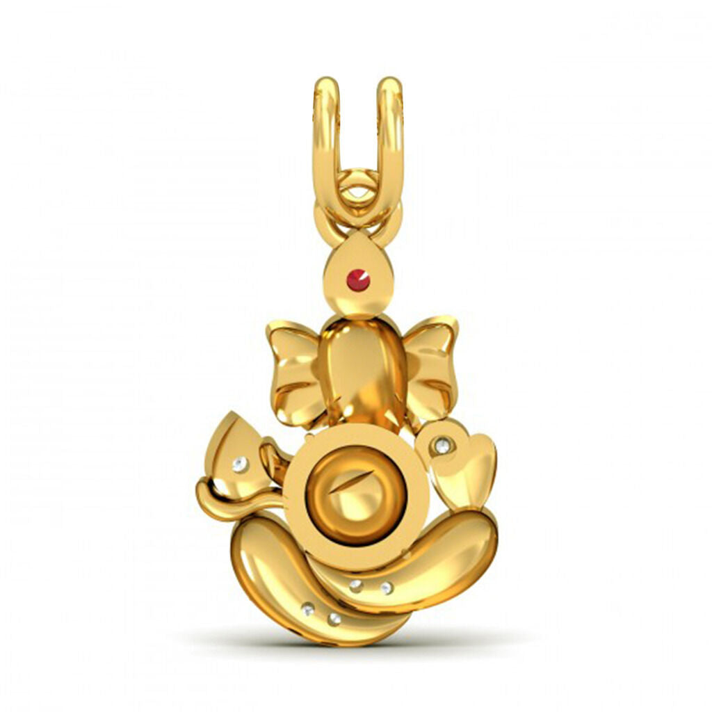 14k Yellow Gold Over Round Cut Diamond Red Ruby Ganesha Religious Unisex Pendant - atjewels.in
