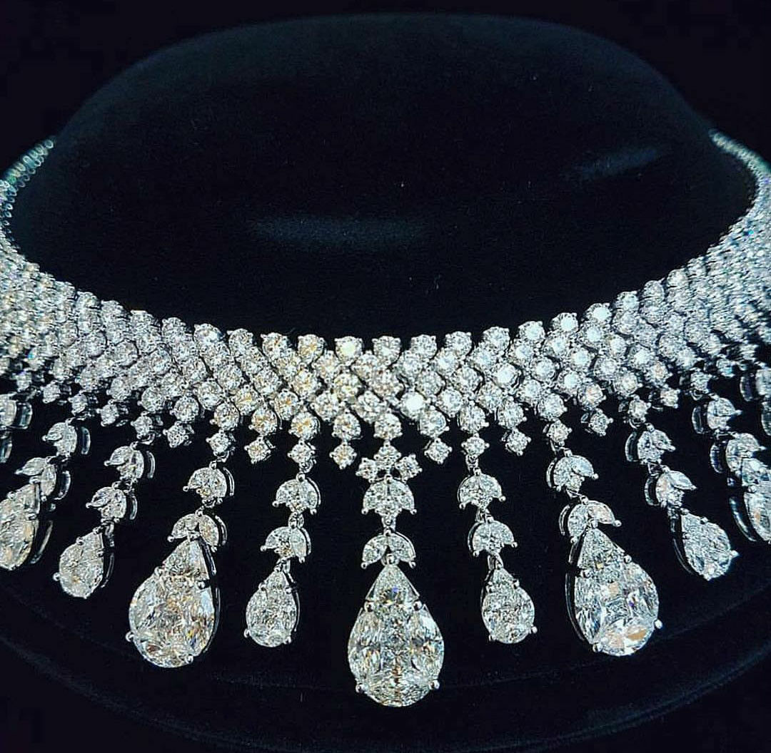 125 CT Pear Round Cut American Diamond White Over Pear Drop Engagement Necklace - atjewels.in