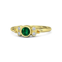 14k Yellow Gold Over Round Cut Green Emerald & Diamond Solitaire w/Accents Ring - atjewels.in