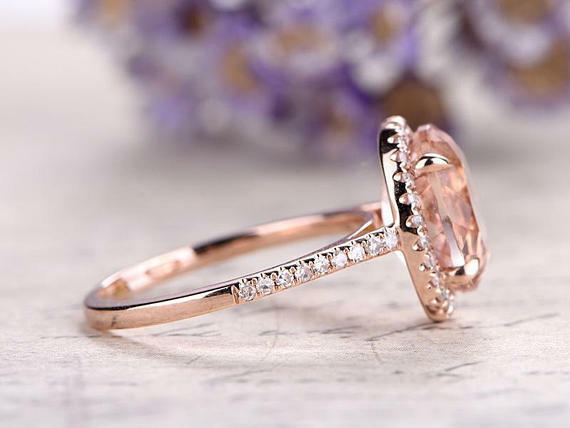 Solid 14k Rose Gold Over Oval Cut Pink Morganite Engagement Diamond Wedding Ring - atjewels.in