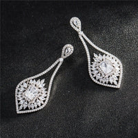 14k White Gold Over 3CT Emerald & Round Cut Diamond Drop Dangle Wedding Earrings - atjewels.in