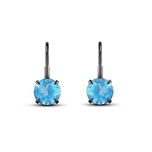 14k Black Gold Over Round Cut Aquamarine Women's Leverback Dangle Earrings - atjewels.in